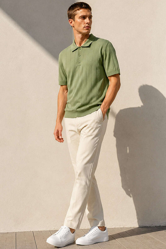 T-shirt homme kaki boutonné devant en coton mercerisé