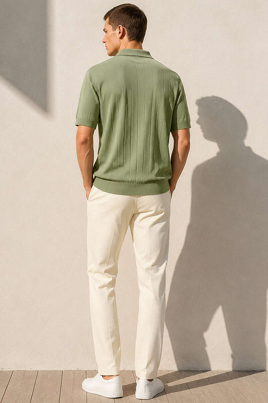 T-shirt homme kaki boutonné devant en coton mercerisé