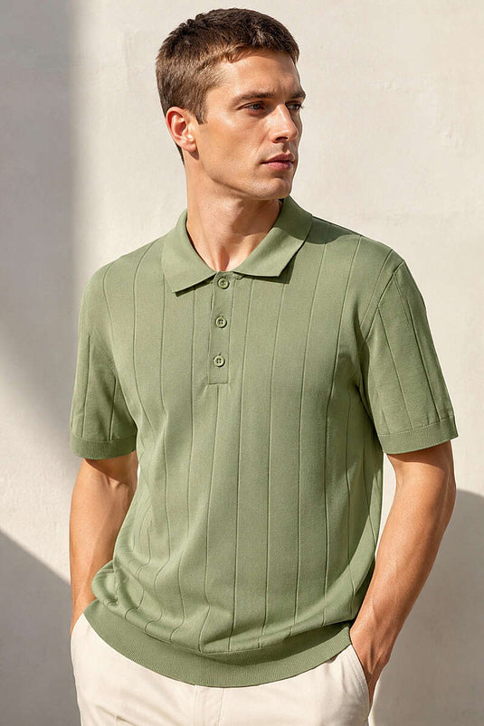 T-shirt homme kaki boutonné devant en coton mercerisé