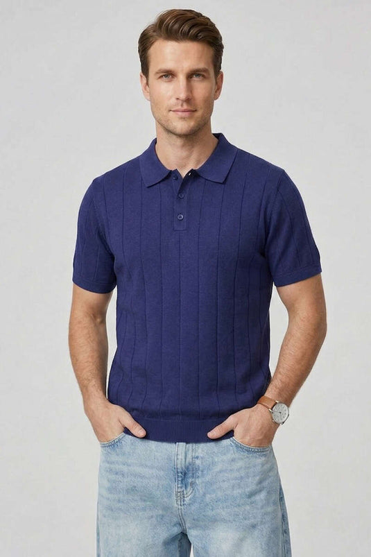 Mercerized Front-Button Men's T-shirt Navy Blue