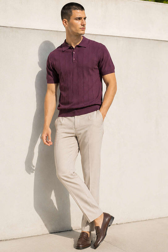T-shirt homme boutonné devant en coton mercerisé couleur mûre