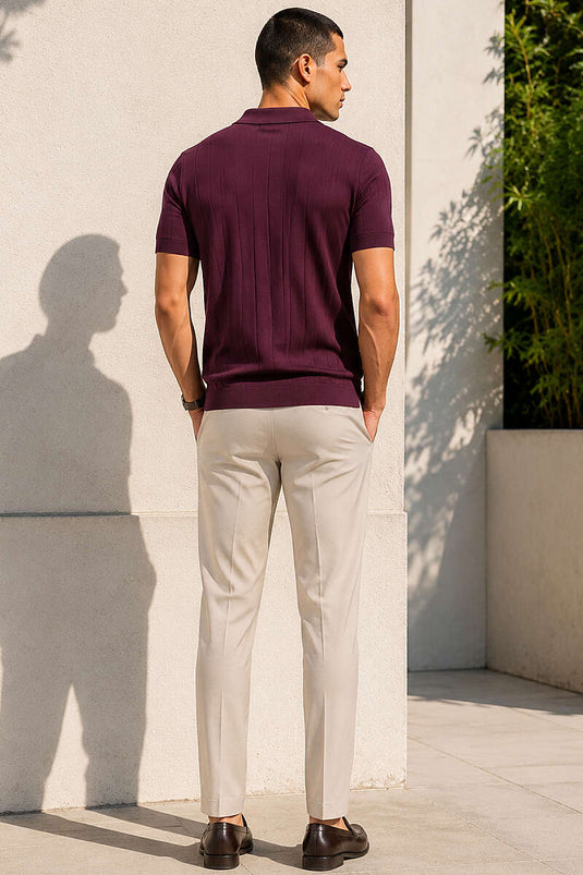 T-shirt homme boutonné devant en coton mercerisé couleur mûre
