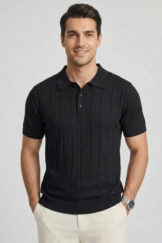 Mercerized Front-Button Men's T-shirt Black