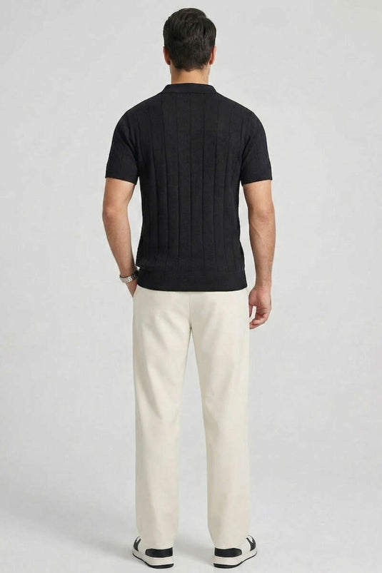 Mercerized Front-Button Men's T-shirt Black