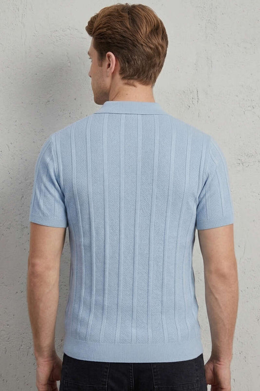 Mercerized Polo Collar Men's T-shirt Baby Blue
