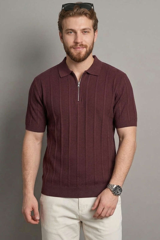 Mercerized Polo Collar Men's T-shirt Burgundy