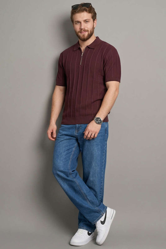 Mercerized Polo Collar Men's T-shirt Burgundy