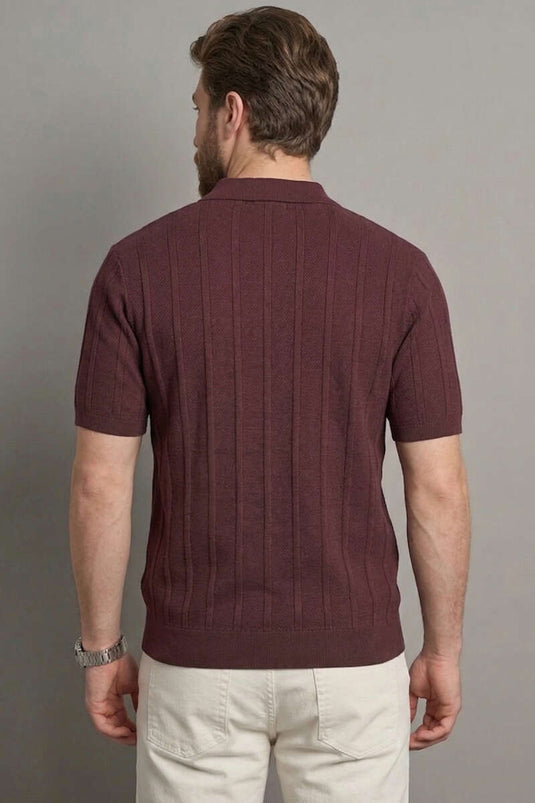Mercerized Polo Collar Men's T-shirt Burgundy