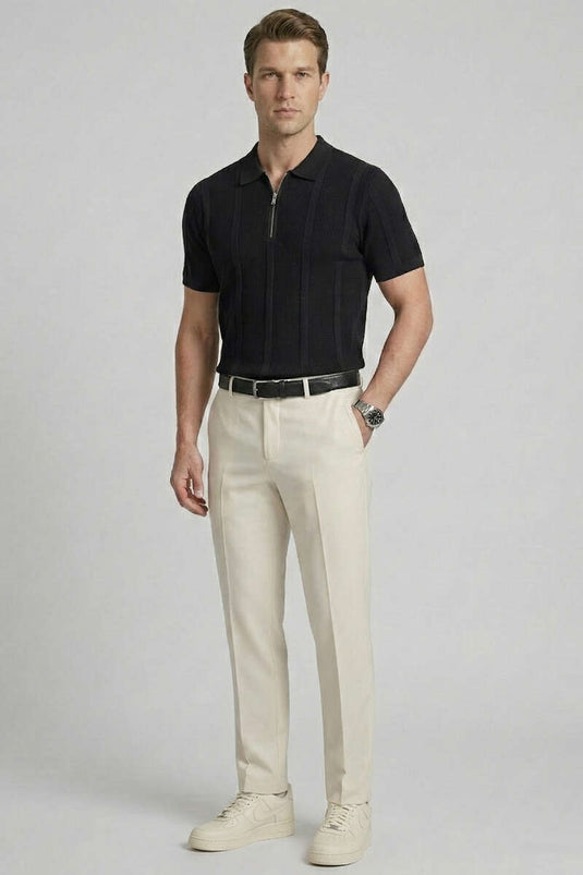 Mercerized Polo Collar Men's T-shirt Black
