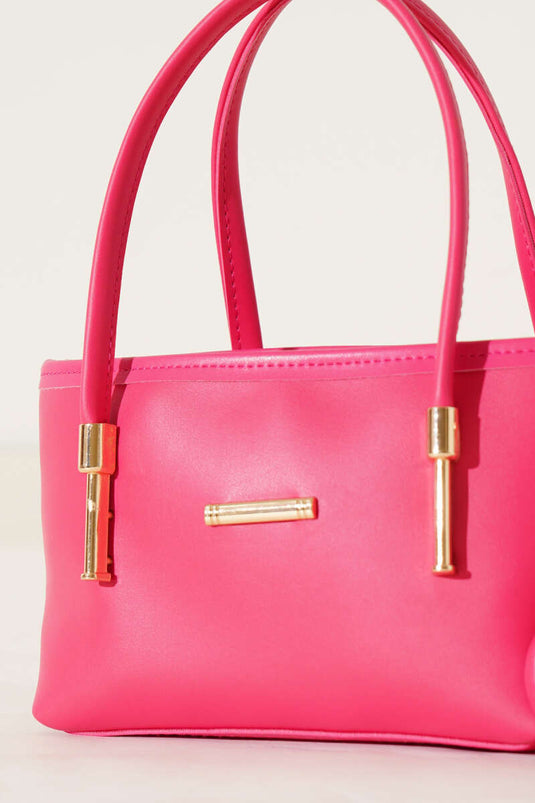 Tasche mit Metallemblem, Fuchsia