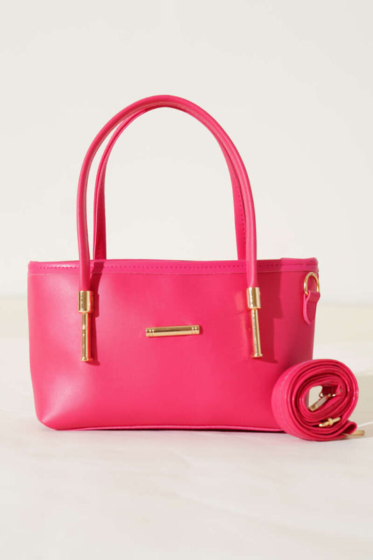 Tasche mit Metallemblem, Fuchsia