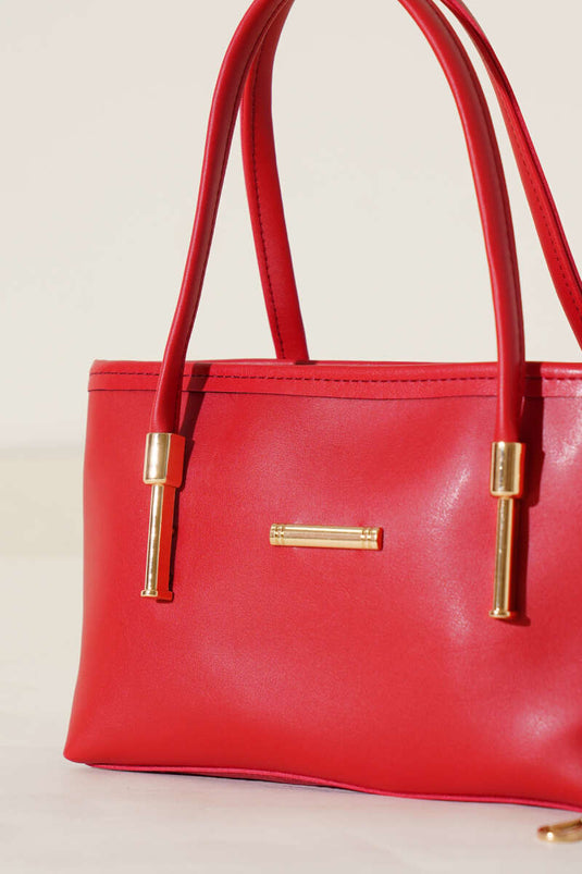 Metallplakette, detaillierte Tasche, Rot