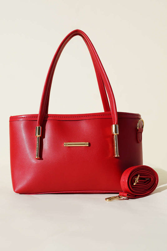 Metal Emblem Detail Handbag Red