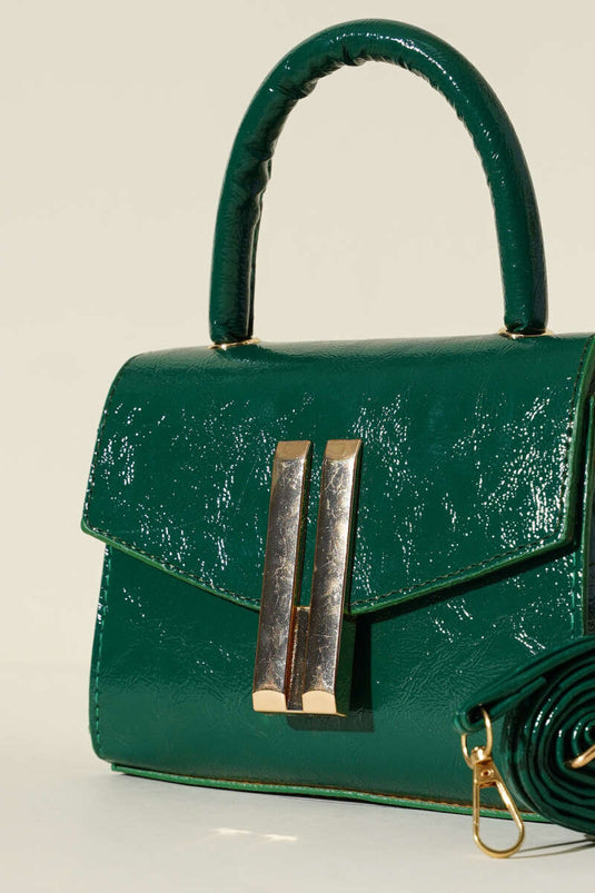 Square Bag with Metal Emblem Detail, Emerald
