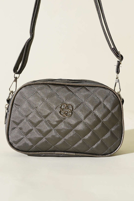 Metal Armalı 3 Bölmeli El Çantası Platin