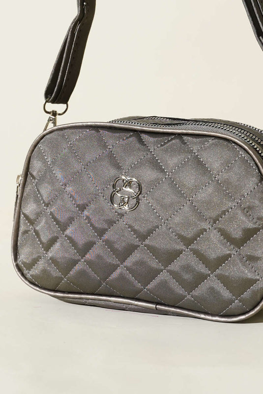 Metal Armalı 3 Bölmeli El Çantası Platin