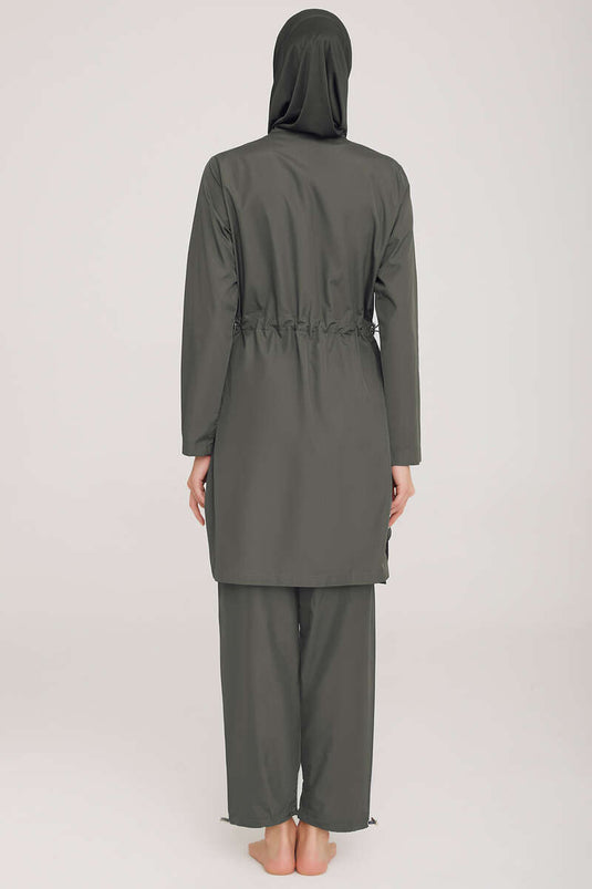 Maillot de Bain Hijab Zippé Emblème Métal Anthracite