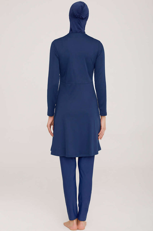 Maillot de Bain Hijab Lycra Brodé Métal Bleu Marine Clair