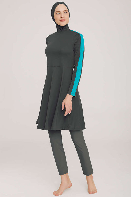 Metal Armalı Likralı Tesettür Mayo Antrasit