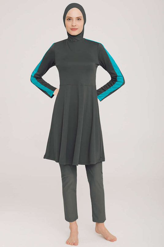 Metal Armalı Likralı Tesettür Mayo Antrasit