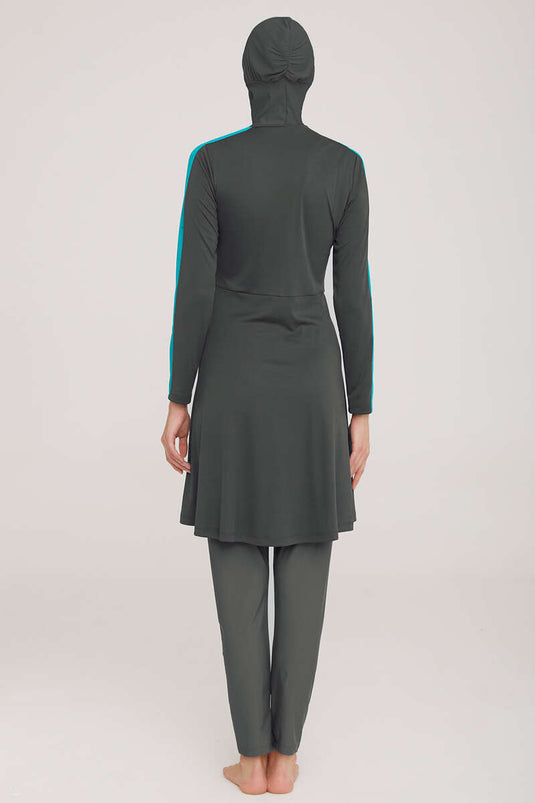 Metal Emblem Lycra Modest Swimsuit Anthracite