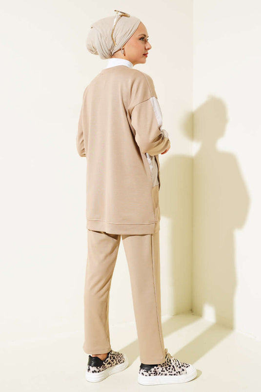 Metal Snap Detail Two-Piece Set Beige