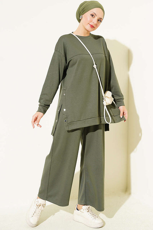 Metall Druckknopf Zweiteiliges Set Khaki