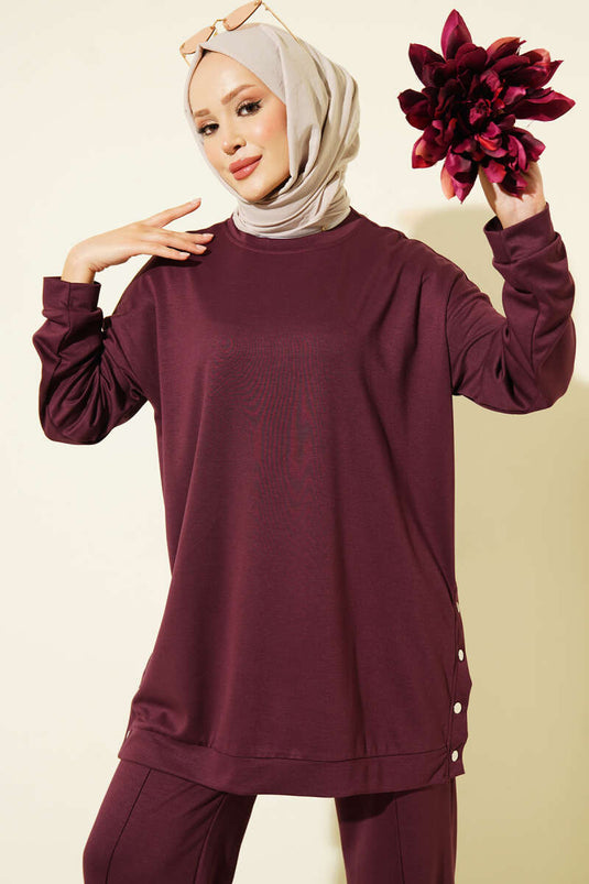 Basic Zweiteiler Mit Metallknöpfen In Mauve