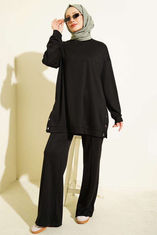 Metal Snap Button Basic Two-Piece Set Black