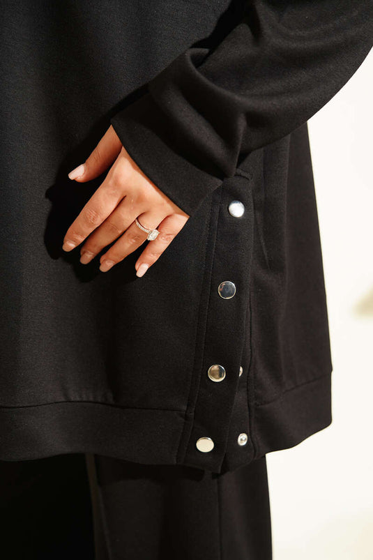 Metal Snap Button Basic Two-Piece Set Black