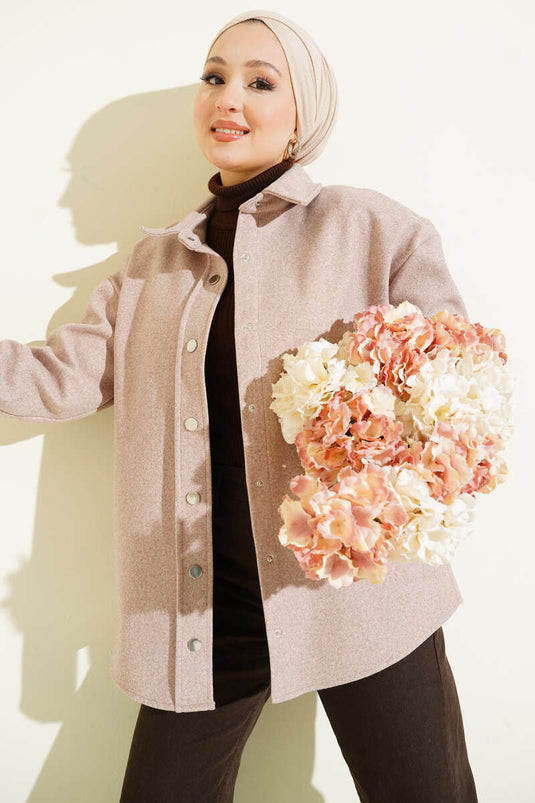 Veste à boutons-pression en métal couleur vison