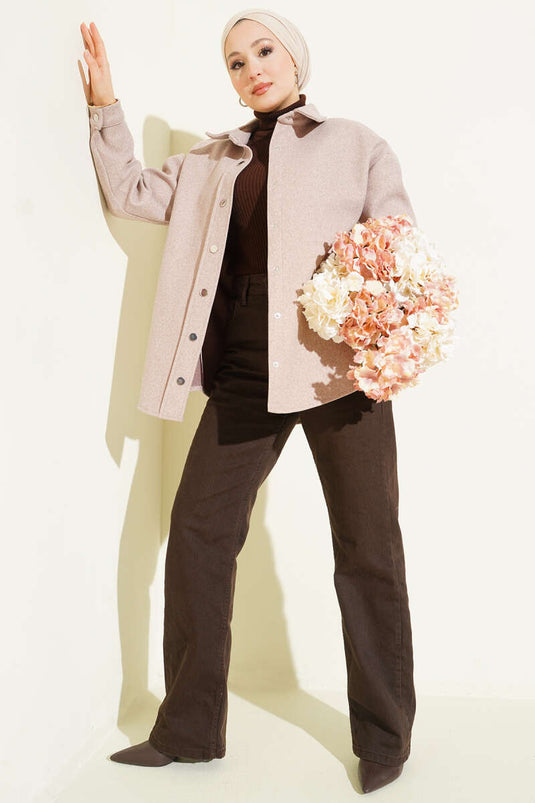 Veste à boutons-pression en métal couleur vison