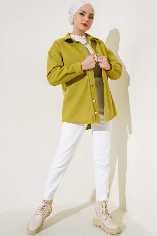 Metal Çıtçıtlı Ceket Yağ Yeşili