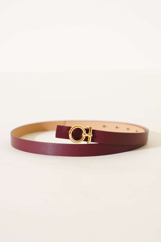 Ceinture à boucle ronde en métal bordeaux