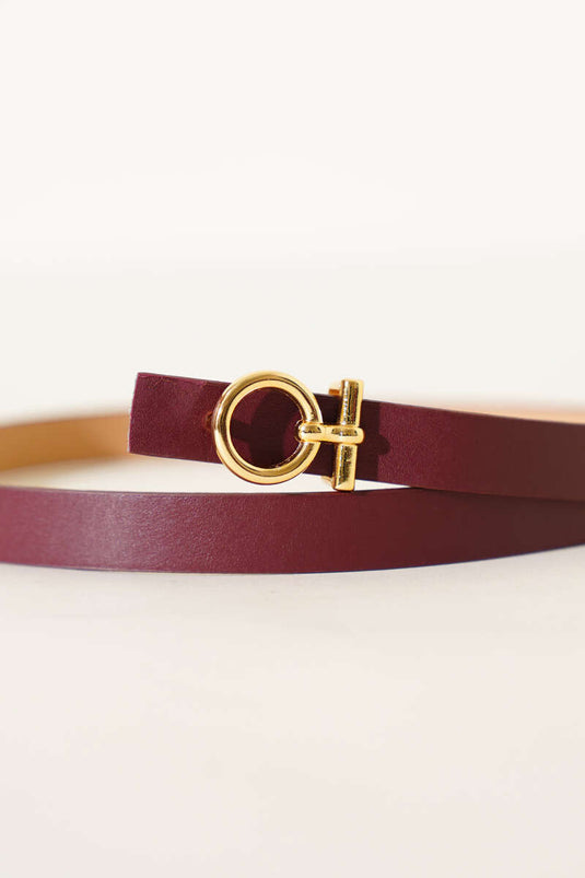 Ceinture à boucle ronde en métal bordeaux