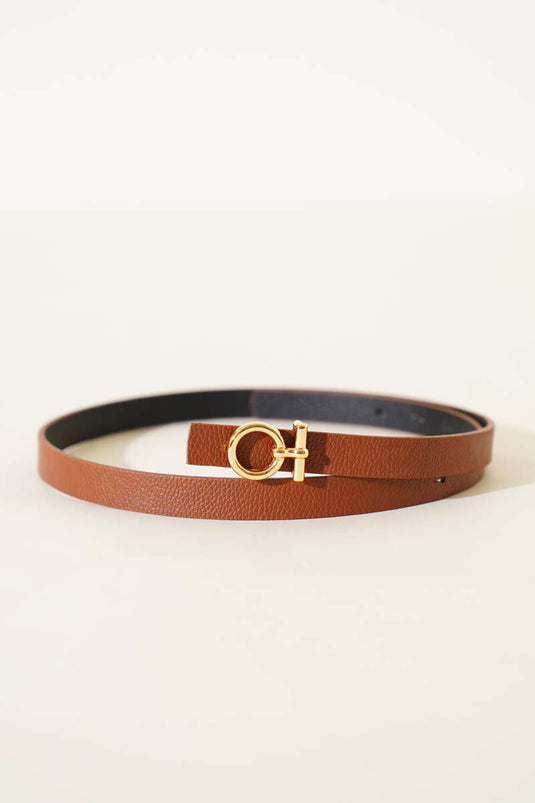 Metal Circle Buckle Belt, Tan