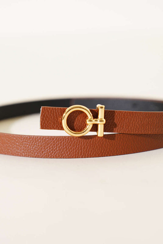 Metal Circle Buckle Belt, Tan