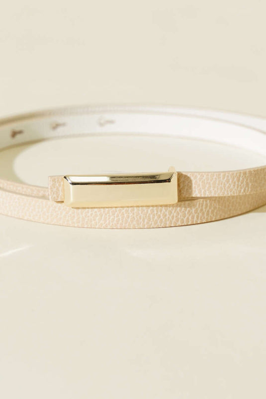 Metal Dikdörtgen Tokalı İnce Kemer Bej