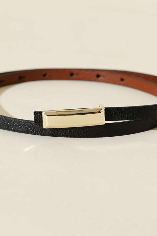 Metal Dikdörtgen Tokalı İnce Kemer Siyah