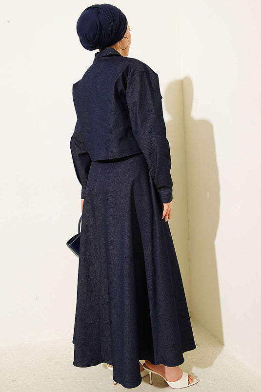 Ensemble salopette en jean avec veste à boutons métalliques bleu marine