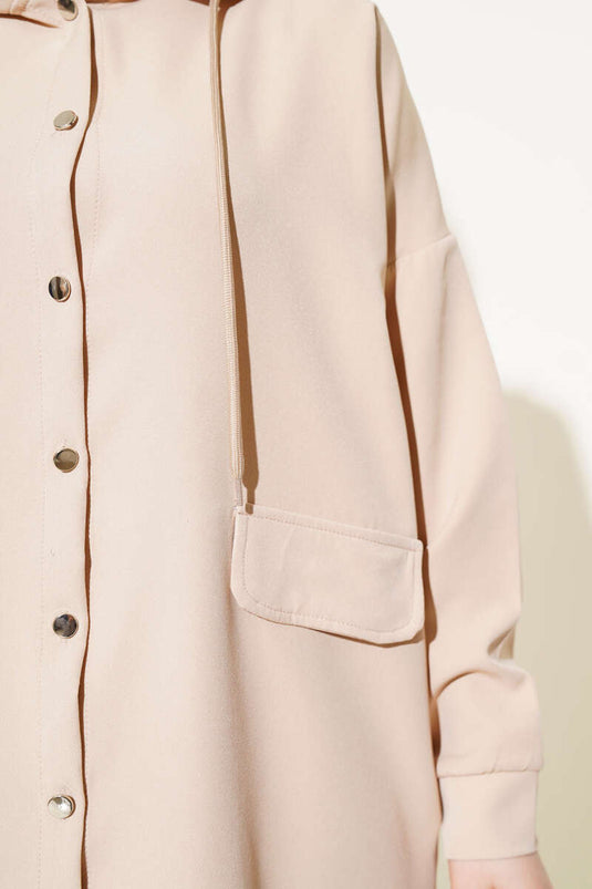 Metal Buttoned Double Breasted Two Piece Set Beige