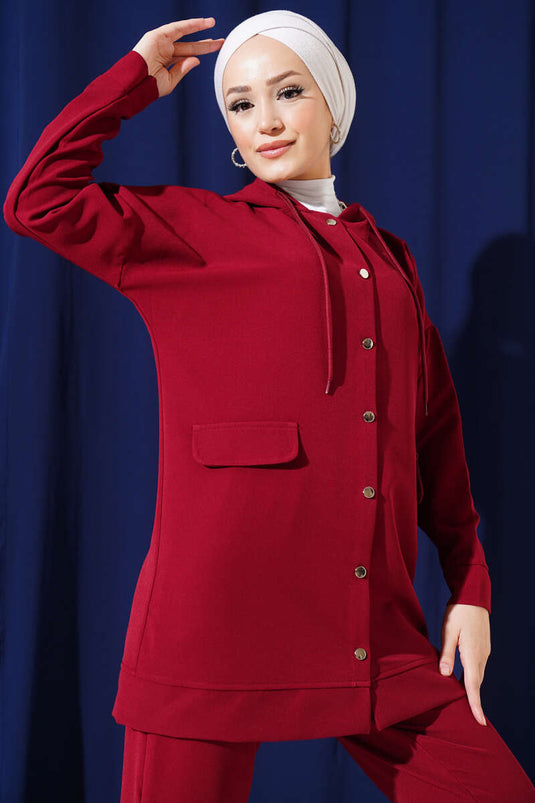 Metal Düğmeli Dabıl İkili Takım Bordo