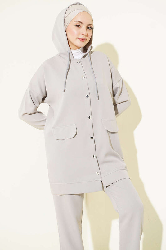 طقم مزدوج معدني بزر رمادي