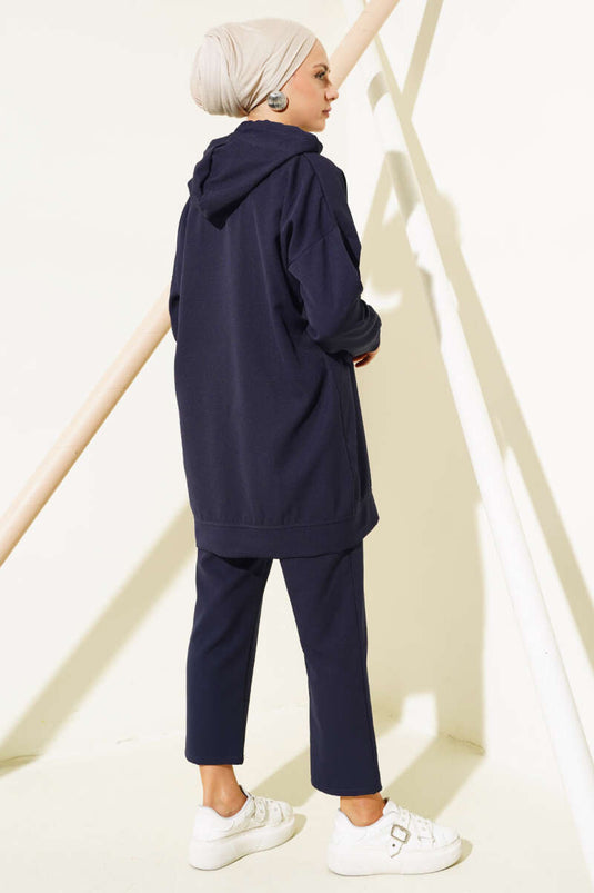 Metal Buttoned Double Breasted Suit Navy Blue