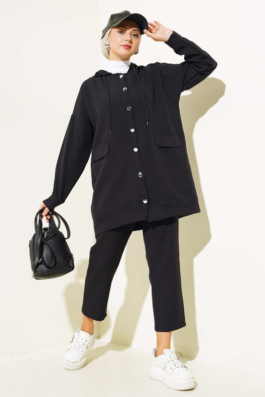 Metal Buttoned Double Breasted Suit Black