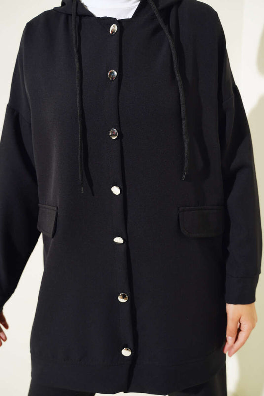 Metal Buttoned Double Breasted Suit Black