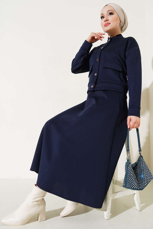 Metal Buttoned Scuba Two-Piece Set (Parliamentary Style)