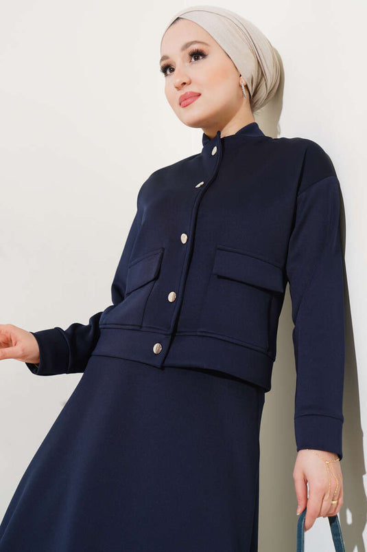 Metal Buttoned Scuba Two-Piece Set (Parliamentary Style)