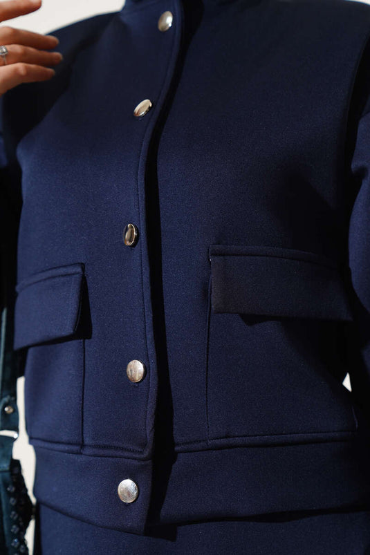 Metal Buttoned Scuba Two-Piece Set (Parliamentary Style)