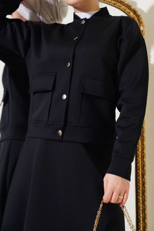 Metalen geknoopt tweedelig duikpak met rok, zwart